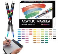 Genérico Pennarelli per pittura acrilica 72 colori con borsa, penne per acrilica con punta a pennello e punta fina per pietra, pittura su roccia, carta, legno, tela, ceramica