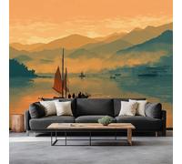 Genérico pequeño barco sobre el Yangtze foto papel pintado 200 x 140 cm no tejido de pared, estilo chino panorámico, póster de pared para decoración de apartamentos