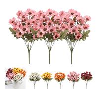 Genérico Perkyn Artificial Mums, Circulatik Artificial Flowers-UV Resistant, No Fade, Waterproof Realistic Flower Daisy with Eucalyptus Leaves for Outdoors Fall DIY Decor (Pink,3 Bundles)