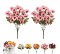 Genérico Perkyn Artificial Mums, Circulatik Artificial Flowers-UV Resistant, No Fade, Waterproof Realistic Flower Daisy with Eucalyptus Leaves for Outdoors Fall DIY Decor (Pink,2 Bundles)