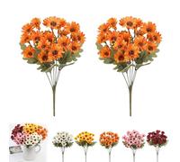 Genérico Perkyn Artificial Mums, Circulatik Artificial Flowers-UV Resistant, No Fade, Waterproof Realistic Flower Daisy with Eucalyptus Leaves for Outdoors Fall DIY Decor (Orange,2 Bundles)