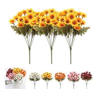 Genérico Perkyn Artificial Mums, Circulatik Artificial Flowers-UV Resistant, No Fade, Waterproof Realistic Flower Daisy with Eucalyptus Leaves for Outdoors Fall DIY Decor (Yellow,3 Bundles)