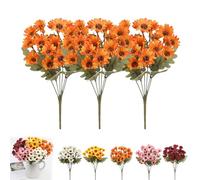 Genérico Perkyn Artificial Mums, Circulatik Artificial Flowers-UV Resistant, No Fade, Waterproof Realistic Flower Daisy with Eucalyptus Leaves for Outdoors Fall DIY Decor (Orange,3 Bundles)