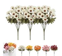 Genérico Perkyn Artificial Mums, Circulatik Artificial Flowers-UV Resistant, No Fade, Waterproof Realistic Flower Daisy with Eucalyptus Leaves for Outdoors Fall DIY Decor (White,3 Bundles)
