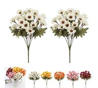 Genérico Perkyn Artificial Mums, Circulatik Artificial Flowers-UV Resistant, No Fade, Waterproof Realistic Flower Daisy with Eucalyptus Leaves for Outdoors Fall DIY Decor (White,2 Bundles)