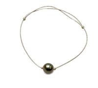 Genérico Perla de tahití montada en un cordón de seda plateado japonés. Pulsera femenina y luminosa ajustable en tamaño., Promedio, perla, Pearl