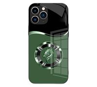 Genérico Personalized Name Magnetic Gradient Dragon Pattern Glass Phone Case for iPhone 16/15/14/13/12ProMax, All-Inclusive Case (13,Green)