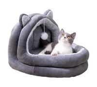 Generico Pet Cave Bed - 19.69x16.54x13.78 inch Semi Enclosed Cat Dome Bed, Winter Warm Pet Nest Gray Cat House Beds with Hanging Toy Ball for Kittens Puppies Bunnies, Indoor