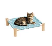 Generico Pet Cot Elevated Dog Bed Washable - Wood 53x48x13cm 740g Indoor Outdoor - Raised Cat Hammock For Small Dogs Cats - Tropical Leaf Dinosaur Blue Alpaca
