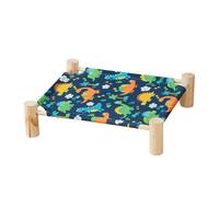 Generico Pet Cot Elevated Dog Bed Washable - Wood 53x48x13cm 740g Indoor Outdoor - Raised Cat Hammock For Small Dogs Cats - Tropical Leaf Dinosaur Blue Alpaca