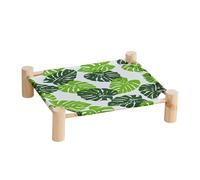 Generico Pet Cot Elevated Dog Bed Washable - Wood 53x48x13cm 740g Indoor Outdoor - Raised Cat Hammock For Small Dogs Cats - Tropical Leaf Dinosaur Blue Alpaca