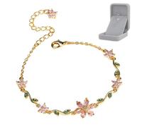 Genérico Petal Blossom Flower Bracelet,Gold Plated Cubic Zirconia Floral Adjustable Chain Link Bracelet for Women,Sparkly Rhinestone Jewelry Gift for Her Birthday Valentine's Day (Golden)