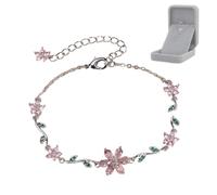 Genérico Petal Blossom Flower Bracelet,Gold Plated Cubic Zirconia Floral Adjustable Chain Link Bracelet for Women,Sparkly Rhinestone Jewelry Gift for Her Birthday Valentine's Day (Silver)