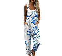 Genérico Peto Mujer Verano Mono Largo Estilo Bohemio con Estampado de Flores, Pantalón Ancho Holgado con Bolsillos Grandes y Tirantes para Playa o Diario, Ropa de Verano Fresca y Ligera Chic