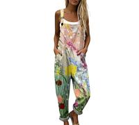 Genérico Peto Mujer Verano Mono Largo Estilo Bohemio con Estampado de Flores, Pantalón Ancho Holgado con Bolsillos Grandes y Tirantes para Playa o Diario, Ropa de Verano Fresca y Ligera Chic