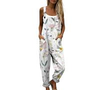 Genérico Peto Mujer Verano Mono Largo Estilo Bohemio con Estampado de Flores, Pantalón Ancho Holgado con Bolsillos Grandes y Tirantes para Playa o Diario, Ropa de Verano Fresca y Ligera Chic