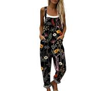 Genérico Peto Mujer Verano Mono Largo Estilo Bohemio con Estampado de Flores, Pantalón Ancho Holgado con Bolsillos Grandes y Tirantes para Playa o Diario, Ropa de Verano Fresca y Ligera Chic