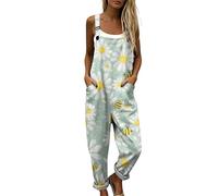 Genérico Peto Mujer Verano Mono Largo Estilo Bohemio con Estampado de Flores, Pantalón Ancho Holgado con Bolsillos Grandes y Tirantes para Playa o Diario, Ropa de Verano Fresca y Ligera Chic