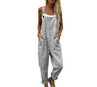 Genérico Peto Salopette Mujer Verano Estampado Floral Boho Chic Mono Largo de Lino y Algodón con Bolsillos Tirantes Ajustables Pierna Ancha Holgado para Playa Vacaciones Diario