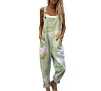 Genérico Peto Salopette Mujer Verano Estampado Floral Boho Chic Mono Largo de Lino y Algodón con Bolsillos Tirantes Ajustables Pierna Ancha Holgado para Playa Vacaciones Diario