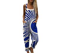 Genérico Peto Salopette Mujer Verano Estampado Floral Boho Chic Mono Largo de Lino y Algodón con Bolsillos Tirantes Ajustables Pierna Ancha Holgado para Playa Vacaciones Diario