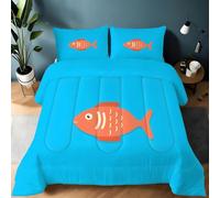Genérico Pez pequeño Naranja Edredon Cama 135, Pez Caricatura Juego de Cama de Microfibra, 1 Nordico 220x220 y 2 Fundas, Ligero y Suave, 4 Estaciones B1894