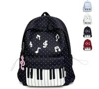 Genérico Piano Backpack for Women Nylon Polka Dot Backpack,Coquette Cute Bookbag with Pendant (Black)