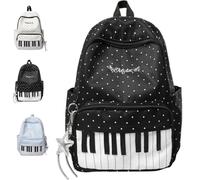 Genérico Piano Backpack for Women Nylon Polka Dot Cute Backpack Stylish Daypack with Large Capacity for Campus Commute,Work,Travel (Black)