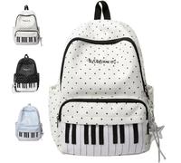 Genérico Piano Backpack for Women Nylon Polka Dot Cute Backpack Stylish Daypack with Large Capacity for Campus Commute,Work,Travel (White)