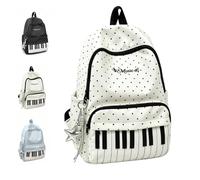 Genérico Piano Backpack,Polka Dot Backpack,Music Daypack with Pendant,Novelty Playful Whimsical Cute Y2k,Lightweight Adjustable Straps for Campus Commute,Work,Travel (White)
