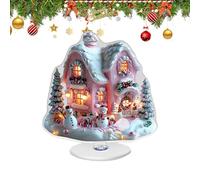 Genérico Pièce Centrale De Noël En Acrylique 2D - Maison De Neige Avec Grande Roue Rotative, Décoration Festive Bureau Salon Chambre | Centre De Table Hiver Maison Fête Ornement Rotatif