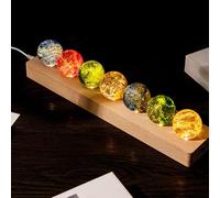 Genérico Piedras de cuarzo de cristal de 7 colores de 40 mm, esferas curativas naturales de 7 chakras con soporte de madera LED, piedras de cuarzo de cristal de 40 mm. (7 piezas (base larga))