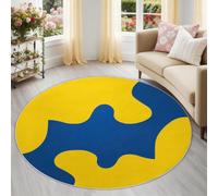 Genérico Pieza Rompecabezas Alfombra Redonda Infantil 100 cm, Amarillo-Azul Lavable y Antideslizante, Moderno Minimalista Abstracto Alfombra de Juegos Pelo Corto Segura