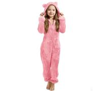 Genérico Pigiama intero per Bambine Tuta in Pile invernale Tute con Maniche Lunghe Tinta Unita Cappuccio e cerniera Comodi indumenti in Pile per Bambine dai 3 ai 12 Anni (3-4 Years)