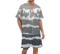 Genérico Pijama Corto Hombre Conjunto de Pijama Masculino en Seda Satén con Estampado Degradado y Botones para Descanso Nocturno (Grey, XXXL)