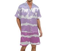 Genérico Pijama Corto Hombre Conjunto de Pijama Masculino en Seda Satén con Estampado Degradado y Botones para Descanso Nocturno (Light Purple, L)