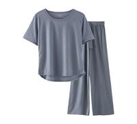 Genérico Pijama De Algodón para Mujer 2 Pijama Mujer Conjuntos De 2 Piezas para Chándal Informal Verano Holgado Manga Corta con Top Y Pantalones Conjunto Blue XXXL