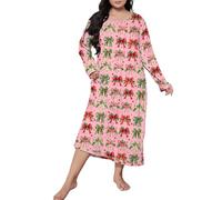 Genérico Pijama De Camisa Manga Corta Mujer con Botones Plus Size Casual Sleep Dress Women S Plus Christmas Bow Tie Print Long Sleeve Round Neck Loose Nightdress Women Secret Pijama Wine XXXL