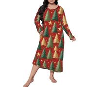 Genérico Pijama De Camisa Manga Corta Mujer con Botones Plus Size Casual Sleep Dress Women S Plus Christmas Bow Tie Print Long Sleeve Round Neck Loose Nightdress Women Secret Pijama Red XXL