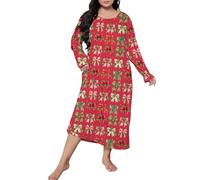 Genérico Pijama De Camisa Manga Corta Mujer con Botones Plus Size Casual Sleep Dress Women S Plus Christmas Bow Tie Print Long Sleeve Round Neck Loose Nightdress Women Secret Pijama Hot Pink XL