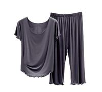 Genérico Pijama De Halloween Mujer Pijama Satin Mujer De Color Sólido para Manga Corta con Cuello Y Conjunto Pijamas Bolsillos Sleepwear B XXL