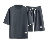 Genérico Pijama De Hombre - Pijamas De Hombre Mens Casual Summer Short Sleeve Leisure Sports Suit Loose Shirt Shorts Suit Two Piece (Grey XXL)