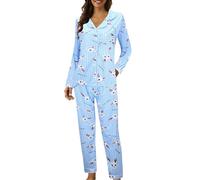 Genérico Pijama de Mujer Conjunto de Piezas Camisones de Manga Larga Estampados con Botones de Solapa Informales Pijamas de Mujer Ligeros y Cómodos Camisones Largos de Invierno