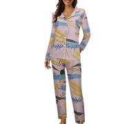 Genérico Pijama de Mujer Conjunto de Piezas Camisones de Manga Larga Estampados con Botones de Solapa Informales Pijamas de Mujer Ligeros y Cómodos Camisones Largos de Invierno