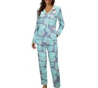 Genérico Pijama de Mujer Conjunto de Piezas Camisones de Manga Larga Estampados con Botones de Solapa Informales Pijamas de Mujer Ligeros y Cómodos Camisones Largos de Invierno