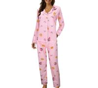 Genérico Pijama de Mujer Conjunto de Piezas Camisones de Manga Larga Estampados con Botones de Solapa Informales Pijamas de Mujer Ligeros y Cómodos Camisones Largos de Invierno