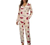 Genérico Pijama de Mujer Conjunto de Piezas Camisones de Manga Larga Estampados con Botones de Solapa Informales Pijamas de Mujer Ligeros y Cómodos Camisones Largos de Invierno