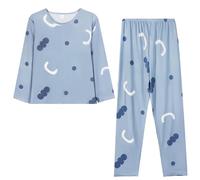 Genérico Pijama De Saten Mujer Invierno Pijamas Mujer Women S Autumn Winter Round Neck Cute Printed Loose Home Casual Pajama Sleeper Set Pijama Botones Señora Light Blue XL