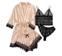 Genérico Pijama De Verano Mujer,Conjunto De Pijama De Seda para Mujer 4 Piezas Ropa De Dormir De SatéN Conjunto De Pijama CláSico De Manga Corta con Botones Y Ropa De Estar por Casa Bonita