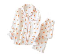 Genérico Pijama Divertido Mujer,Conjuntos De Pijama para Mujer De Tela Suave Y Arrugada De Manga Larga Ropa De Dormir CóModa con Estampado Naranja para Relajarse En Casa